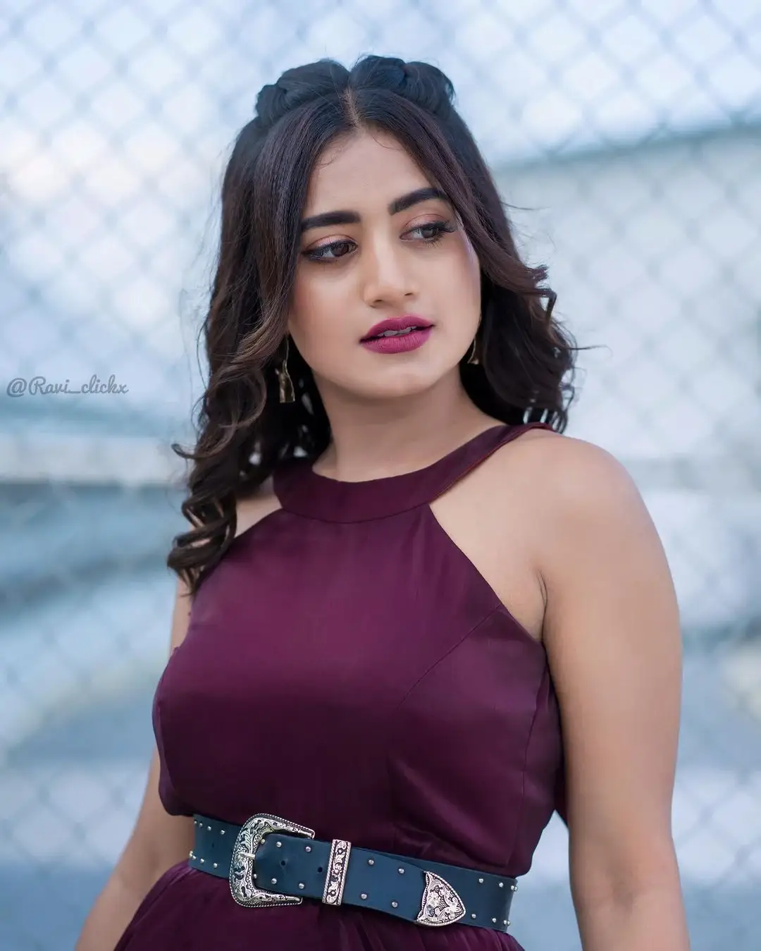 Indian Actress  Nayani Pavani Long Legs Show in Maroon Skirt